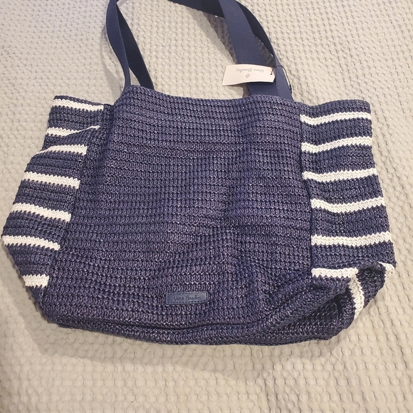NEW! Vera Bradley Steel Blue Medallion Straw Beach Tote Bag (#13) - Picture 5 of 12